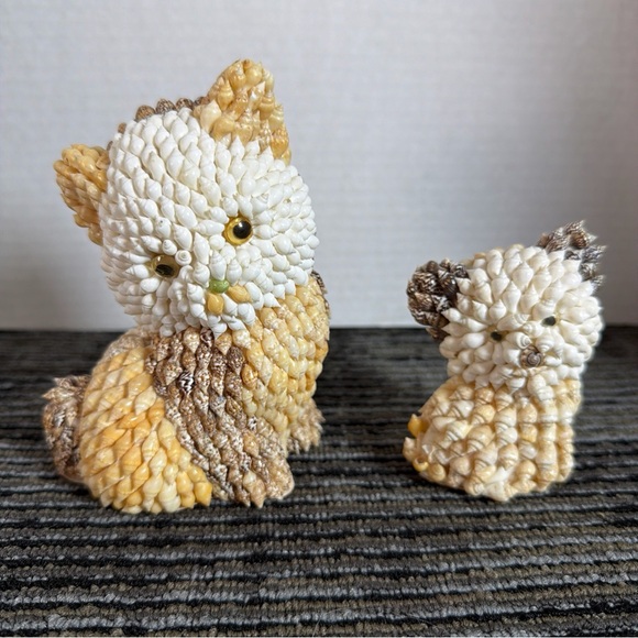 Sea Shell Folk Art Cat Figurine Set-Vintage - Picture 3 of 7